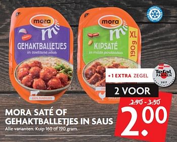 Aanbiedingen Mora saté of gehaktballetjes in saus - Mora - Geldig van 01/10/2017 tot 07/10/2017 bij Deka Markt