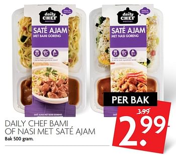 Aanbiedingen Daily chef bami of nasi met saté ajam - Daily chef - Geldig van 01/10/2017 tot 07/10/2017 bij Deka Markt