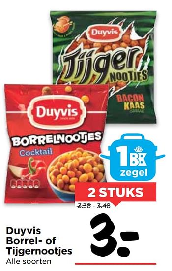 Aanbiedingen Duyvis borrel- of tijgernootjes - Duyvis - Geldig van 01/10/2017 tot 07/10/2017 bij Vomar