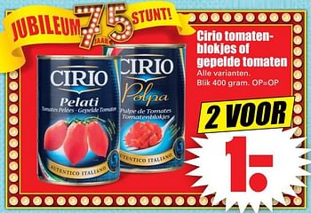 Aanbiedingen Cirio tomatenblokjes of gepelde tomaten - CIRIO - Geldig van 01/10/2017 tot 07/10/2017 bij Lekker Doen