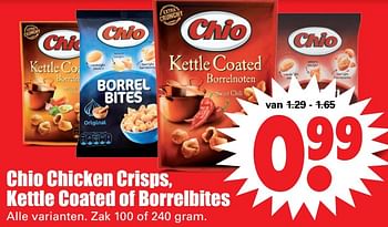 Aanbiedingen Chio chicken crisps, kettle coated of borrelbites - Huismerk - Dirk - Geldig van 01/10/2017 tot 07/10/2017 bij Lekker Doen