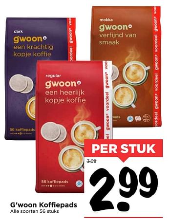 Aanbiedingen G`woon koffiepads - Gâ€™woon - Geldig van 01/10/2017 tot 07/10/2017 bij Vomar