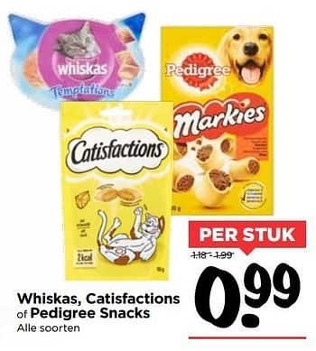 Aanbiedingen Whiskas, catisfactions of pedigree snacks - Huismerk Vomar - Geldig van 01/10/2017 tot 07/10/2017 bij Vomar