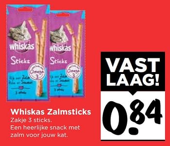 Aanbiedingen Whiskas zalmsticks - Whiskas - Geldig van 01/10/2017 tot 07/10/2017 bij Vomar