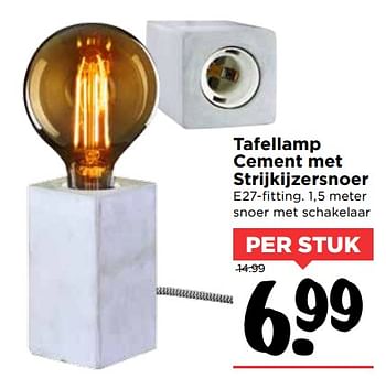 Aanbiedingen Tafellamp cement met strijkijzersnoer - Huismerk Vomar - Geldig van 01/10/2017 tot 07/10/2017 bij Vomar