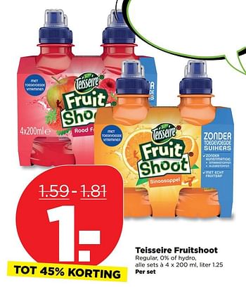 Aanbiedingen Teisseire fruitshoot regular, 0% of hydro - Teisseire - Geldig van 01/10/2017 tot 07/10/2017 bij Plus