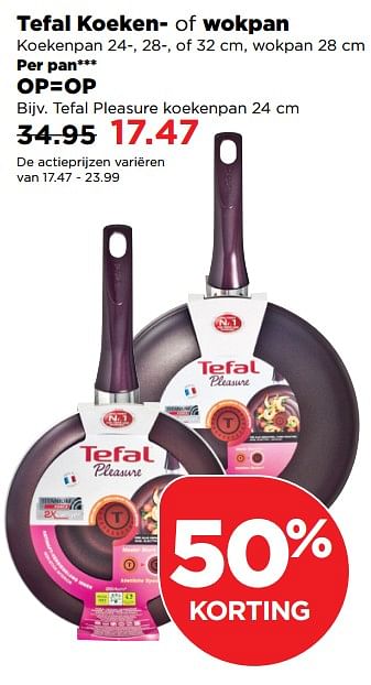 Aanbiedingen Tefal pleasure koekenpan - Tefal - Geldig van 01/10/2017 tot 07/10/2017 bij Plus