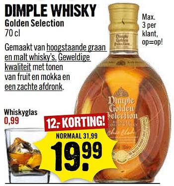 Aanbiedingen Dimple whisky golden selection - Dimple Golden Selection - Geldig van 01/10/2017 tot 07/10/2017 bij Dirk III