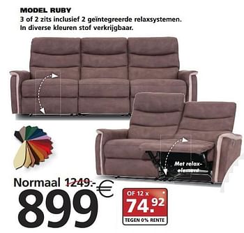 Aanbiedingen Model ruby - Huismerk - Seats and Sofas - Geldig van 02/10/2017 tot 07/10/2017 bij Seats and Sofas