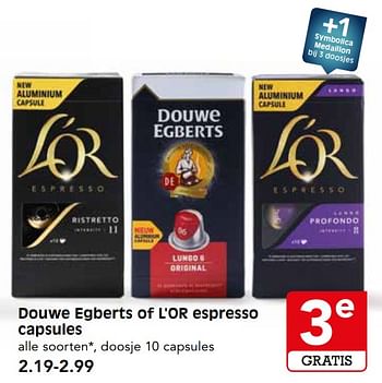 Aanbiedingen Douwe egberts of l`or espresso capsules - Douwe Egberts - Geldig van 01/10/2017 tot 07/10/2017 bij Em-té