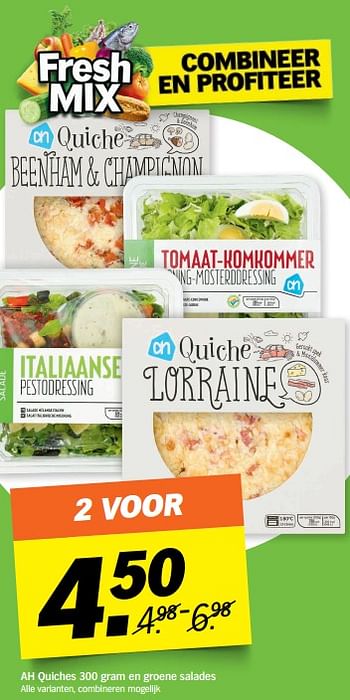 Aanbiedingen Ah quiches en groene salades - Huismerk - Albert Heijn - Geldig van 02/10/2017 tot 08/10/2017 bij Albert Heijn