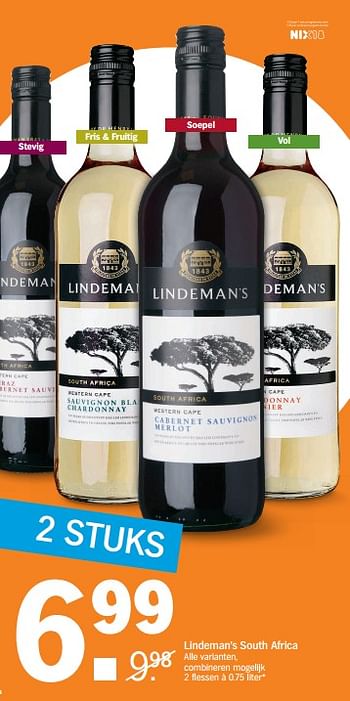 Aanbiedingen Lindeman`s south africa - Rode wijnen - Geldig van 02/10/2017 tot 08/10/2017 bij Albert Heijn