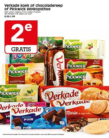 Aanbiedingen Verkade koek of chocoladereep of pickwick éénkopsthee - Huismerk - Em-té - Geldig van 01/10/2017 tot 07/10/2017 bij Em-té