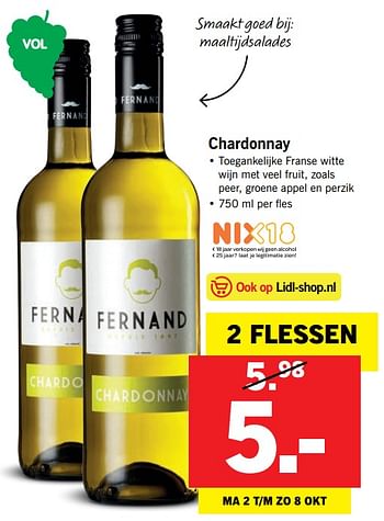 Aanbiedingen Chardonnay - Witte wijnen - Geldig van 02/10/2017 tot 08/10/2017 bij Lidl