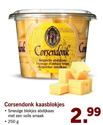Aanbiedingen Corsendonk kaasblokjes - Corsendonk - Geldig van 02/10/2017 tot 08/10/2017 bij Lidl