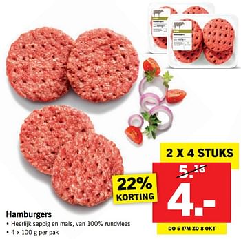 Aanbiedingen Hamburgers - Huismerk - Lidl - Geldig van 02/10/2017 tot 08/10/2017 bij Lidl