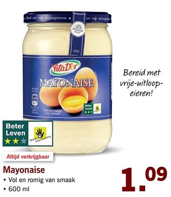 Aanbiedingen Mayonaise - Vita D'or - Geldig van 02/10/2017 tot 08/10/2017 bij Lidl