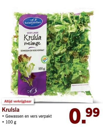 Aanbiedingen Krulsla - Saladinettes - Geldig van 02/10/2017 tot 08/10/2017 bij Lidl