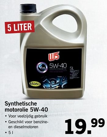 Aanbiedingen Synthetische motorolie 5w-40 - W5 - Geldig van 02/10/2017 tot 08/10/2017 bij Lidl