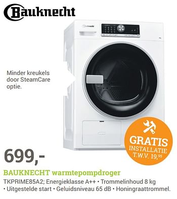 Aanbiedingen Bauknecht warmtepompdroger tkprime85a2 - Bauknecht - Geldig van 02/10/2017 tot 08/10/2017 bij BCC