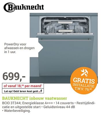 Aanbiedingen Bauknecht inbouw vaatwasser bcio 3t344 - Bauknecht - Geldig van 02/10/2017 tot 08/10/2017 bij BCC