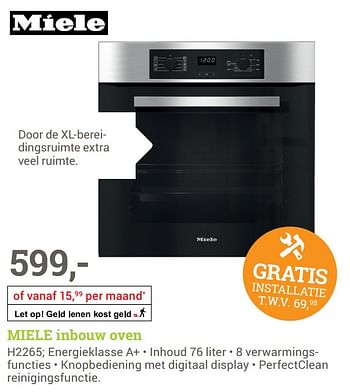 Aanbiedingen Miele inbouw oven h2265 - Miele - Geldig van 02/10/2017 tot 08/10/2017 bij BCC