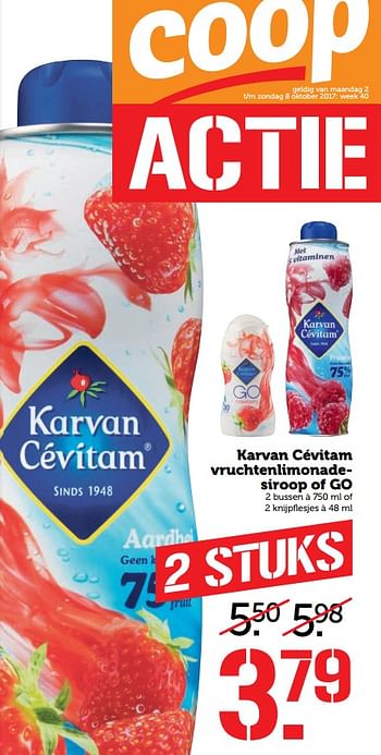 Aanbiedingen Karvan cévitam vruchtenlimonadesiroop of go - Karvan Cévitam - Geldig van 02/10/2017 tot 08/10/2017 bij Coop