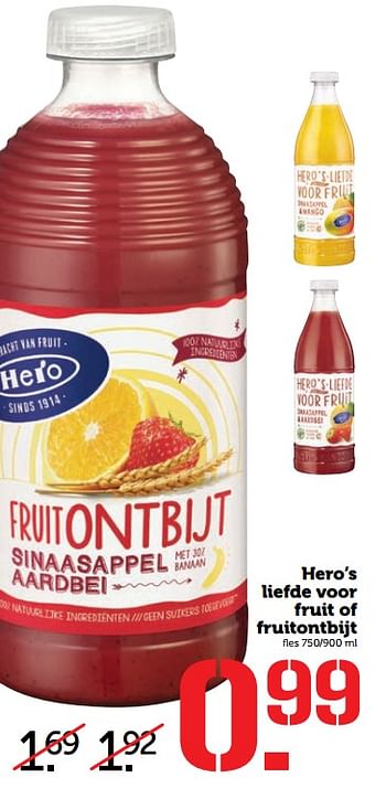 Aanbiedingen Hero`s liefde voor fruit of fruitontbijt - Hero - Geldig van 02/10/2017 tot 08/10/2017 bij Coop