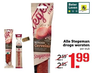 Aanbiedingen Alle stegeman droge worsten - Stegeman - Geldig van 02/10/2017 tot 08/10/2017 bij Coop