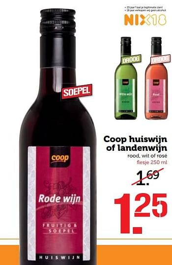 Aanbiedingen Coop huiswijn of landenwijn rood, wit of rosé - Rode wijnen - Geldig van 02/10/2017 tot 08/10/2017 bij Coop