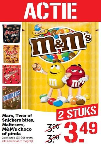 Aanbiedingen Mars, twix of snickers bites, maltesers, m+m`s choco of pinda - Huismerk - Coop - Geldig van 02/10/2017 tot 08/10/2017 bij Coop