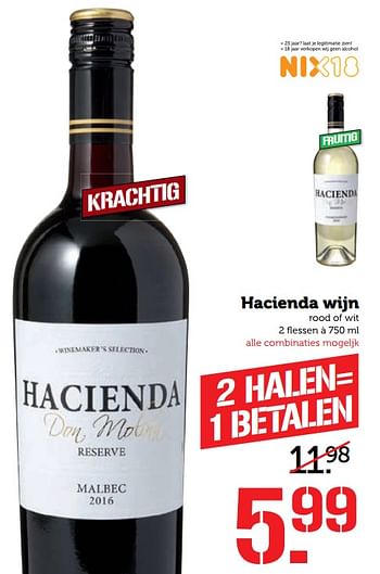 Aanbiedingen Hacienda wijn rood of wit - Rode wijnen - Geldig van 02/10/2017 tot 08/10/2017 bij Coop