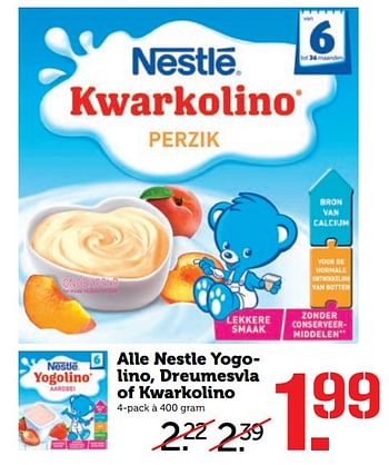 Aanbiedingen Alle nestle yogolino, dreumesvla of kwarkolino - Nestlé - Geldig van 02/10/2017 tot 08/10/2017 bij Coop