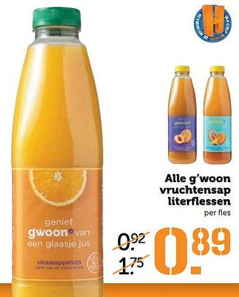 Aanbiedingen Alle g`woon vruchtensap literflessen - Gâ€™woon - Geldig van 02/10/2017 tot 08/10/2017 bij Coop