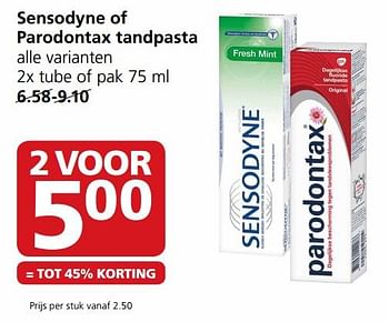 Aanbiedingen Sensodyne of parodontax tandpasta - Huismerk - Jan Linders - Geldig van 02/10/2017 tot 08/10/2017 bij Jan Linders