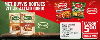 Aanbiedingen Duyvis unsalted borrel- of tijgernootjes - Duyvis - Geldig van 02/10/2017 tot 08/10/2017 bij Jan Linders