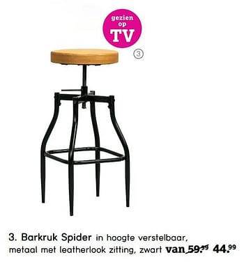 Aanbiedingen Barkruk spider in hoogte verstelbaar - Huismerk - Leen Bakker - Geldig van 02/10/2017 tot 15/10/2017 bij Leen Bakker