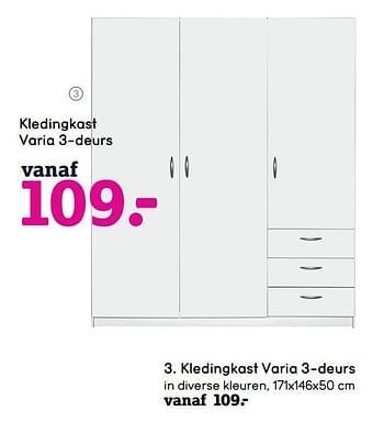 Aanbiedingen Kledingkast varia 3-deurs - Huismerk - Leen Bakker - Geldig van 02/10/2017 tot 15/10/2017 bij Leen Bakker
