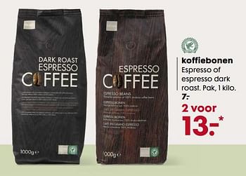 Aanbiedingen Koffiebonen espresso of espresso dark roast - Huismerk - Hema - Geldig van 02/10/2017 tot 15/10/2017 bij Hema