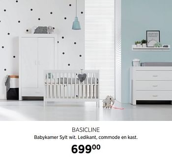 Aanbiedingen Basicline babykamer sylt wit. ledikant, commode en kast. - Basicline - Geldig van 02/10/2017 tot 23/10/2017 bij Babypark