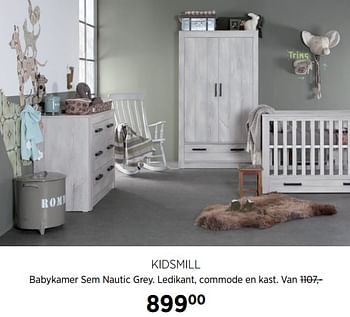 Aanbiedingen Kidsmill babykamer sem nautic grey. ledikant, commode en kast. - Kidsmill - Geldig van 02/10/2017 tot 23/10/2017 bij Babypark