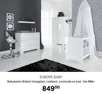 Aanbiedingen Europe baby babykamer briljant hoogglans. ledikant, commode en kast - Europe baby - Geldig van 02/10/2017 tot 23/10/2017 bij Babypark