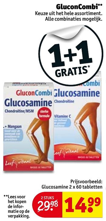 Aanbiedingen Gluconcombi glucosamine 2 x 60 tabletten - Glucon Combi - Geldig van 03/10/2017 tot 08/10/2017 bij Kruidvat
