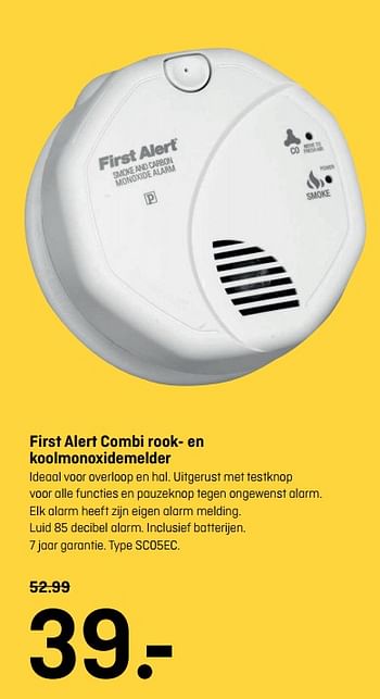 Aanbiedingen First alert combi rook- en koolmonoxidemelder type sc05ec - First Alert - Geldig van 02/10/2017 tot 15/10/2017 bij Hubo