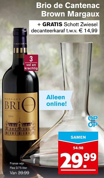 Aanbiedingen Brio de cantenac brown margaux - Rode wijnen - Geldig van 04/10/2017 tot 31/10/2017 bij Hoogvliet