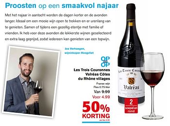 Aanbiedingen Les trois couronnes valréas côtes du rhône villages - Rode wijnen - Geldig van 04/10/2017 tot 31/10/2017 bij Hoogvliet