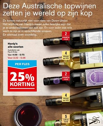 Aanbiedingen Hardy`s alle soorten - Rode wijnen - Geldig van 04/10/2017 tot 31/10/2017 bij Hoogvliet