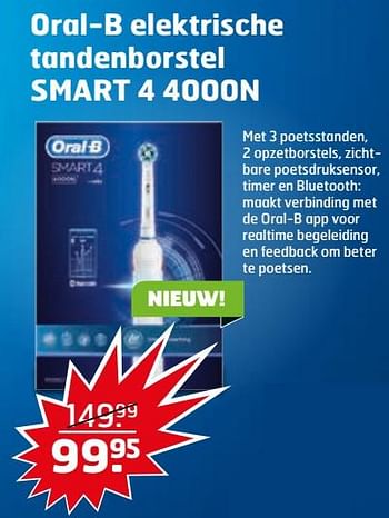 Aanbiedingen Oral-b elektrische tandenborstel smart 4 4000n - Oral-B - Geldig van 03/10/2017 tot 15/10/2017 bij Trekpleister