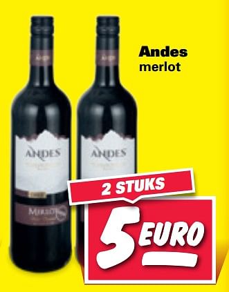 Aanbiedingen Andes merlot - Rode wijnen - Geldig van 03/10/2017 tot 08/10/2017 bij Nettorama