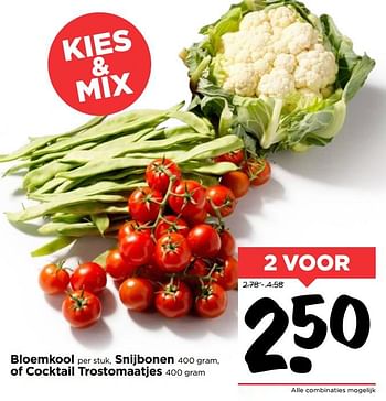 Aanbiedingen Bloemkool, snijbonen 400 gram, of cocktail trostomaatjes - Huismerk Vomar - Geldig van 08/10/2017 tot 14/10/2017 bij Vomar